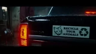 black car with 'Recycle Your Animals' sticker — Fight Club
