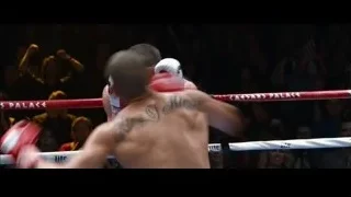 boxer's face in ring, mouth open — Southpaw