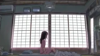 Girl sitting on bed by Japanese window — Your Name