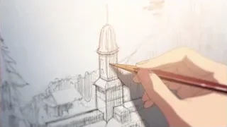Hand drawing cityscape with tall tower — Your Name