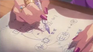 Hands writing on paper with symbols — Weathering with You
