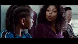 Man and young girl sitting on airplane — The Karate Kid