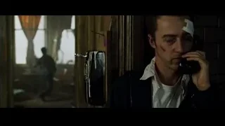 man with eye bandage talking on phone — Fight Club