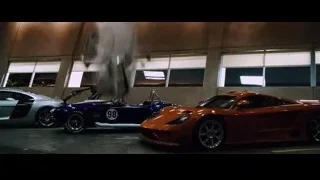 Orange sports car crashed in parking garage — Iron Man