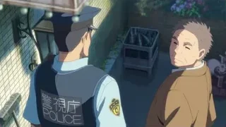 police officer talking to man on street — Weathering with You
