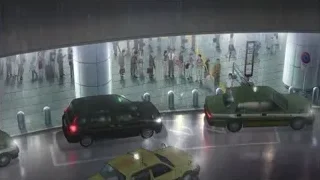 rainy airport terminal with cars — Weathering with You