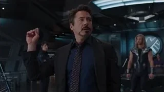 Robert Downey Jr. in futuristic spaceship with Thor — The Avengers