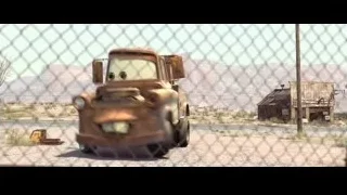 rusted cartoon tow truck in desert — Cars