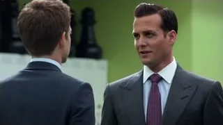 Two men in suits talking by chessboard — Suits