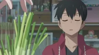 Young boy with surprised expression by bookshelf — Weathering with You