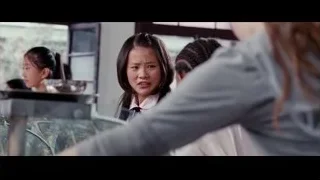 Young girls in school uniforms with food — The Karate Kid
