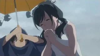 young women crying under umbrella in rain — Weathering with You